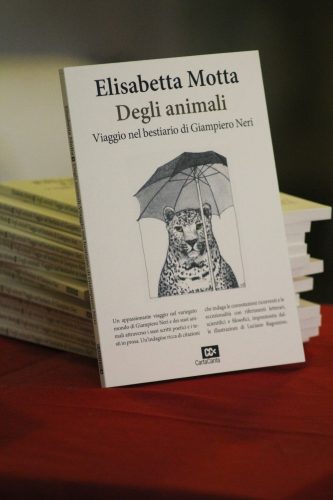 Copertina del libro di Elisabetta Motta DEGLI ANIMALI. Viaggio nel bestiario di Giampiero Neri (Cartacanta, 2018)